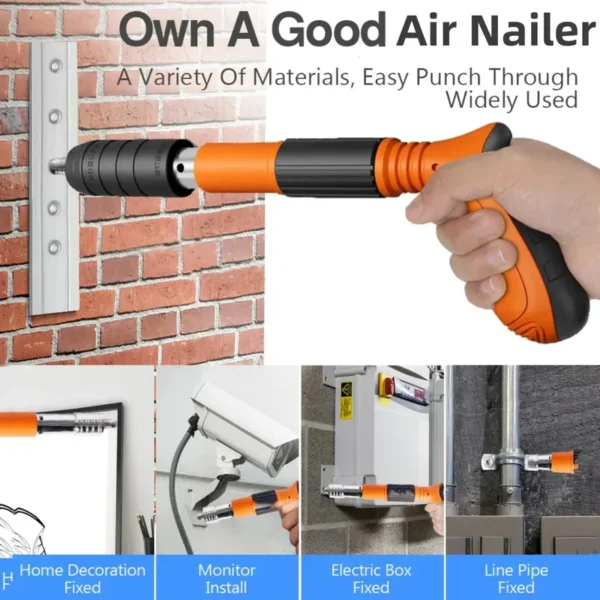 Concrete Nail Machine Kit with Free Nails,5 Speed Adjustable Manual Steel Nailer - Built in Air Nailer for Red Brick Walls,Concrete Walls
