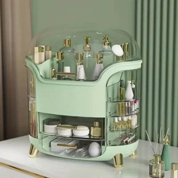Elegant Multi-Layer Cosmetic Storage Organizer with Lid & Drawers – Makeup & Skincare Holder