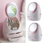 Oval Mirror Cosmetic Storage Organizer | LED Light Makeup Storage Box