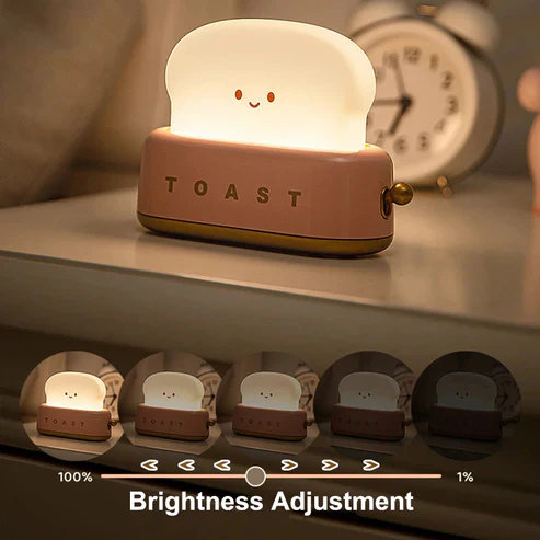 Cute Toast Night Light with Adjustable Brightness – Bedside & Kids Room Lamp