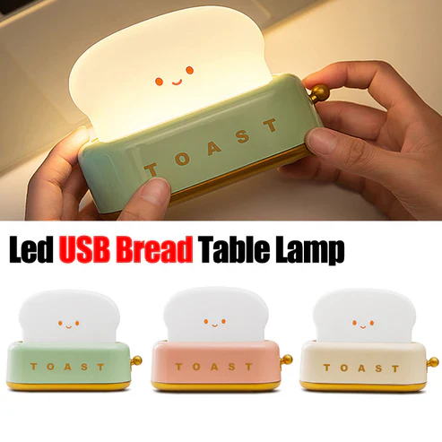 Cute Toast Night Light with Adjustable Brightness – Bedside & Kids Room Lamp